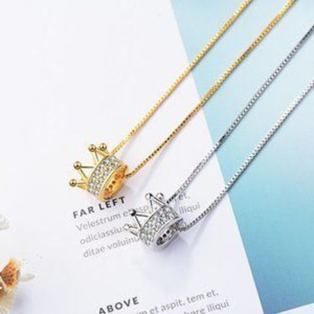925 Sterling Silver Diamond Crown Necklace B - Picture 3 of 5
